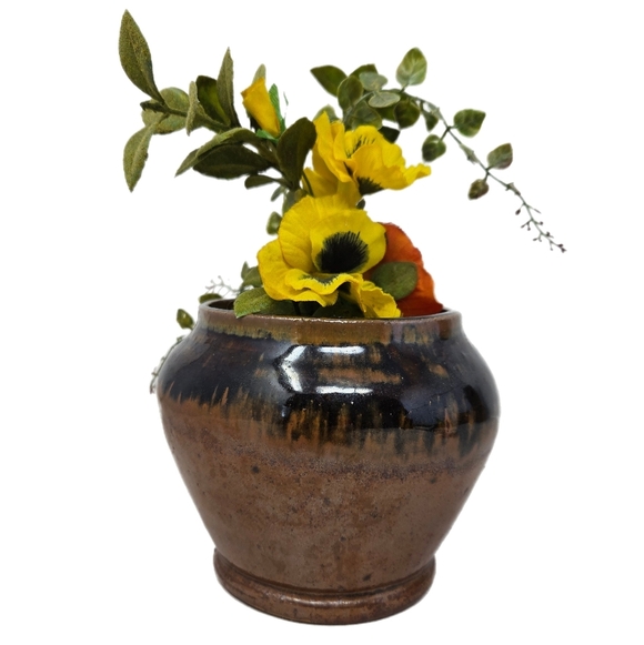 Studio Pottery Handmade Vase Signed Ti Marie 2001 Vintage Earth Tone Brown-Black - Picture 1 of 10
